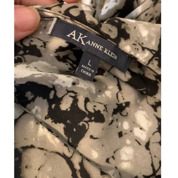 Anne Klein black abstract print ruffled neck long sleeves blouse size Large - Picture 3 of 11